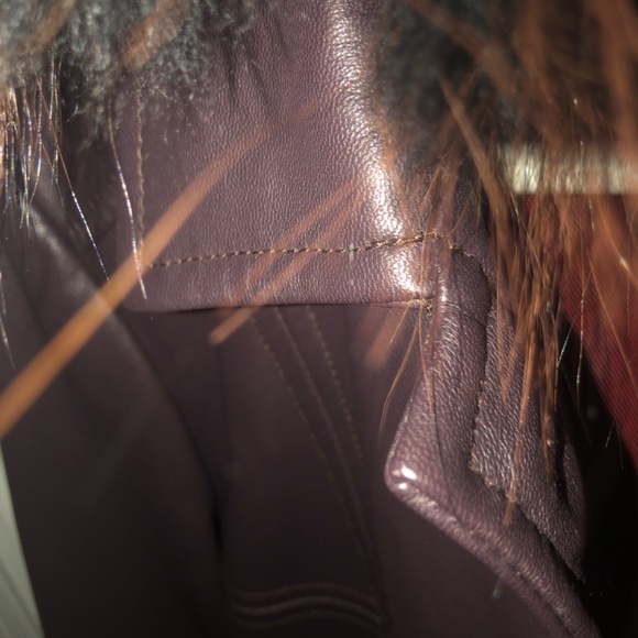Genuine Leather Purple Coat with Removable Fur Collar - Picture 4 of 7